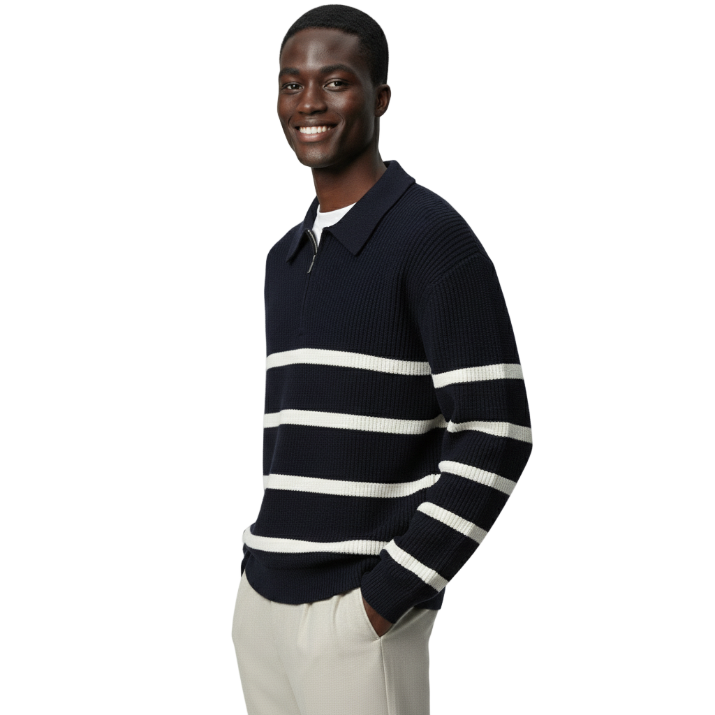 Half-Zip Contrast Knit Polo Collar Pullover