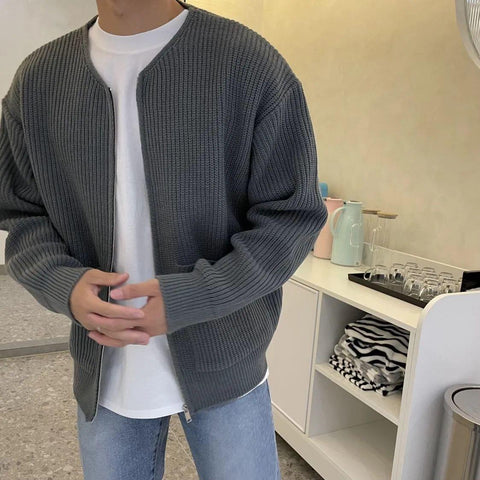 Funnel Neck Zip-Up Knitted Cardigan