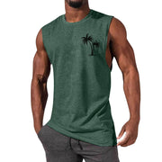 Men's Coconut Tree Embroidered Tank Top – Summer Beach Muscle Workout Shirt