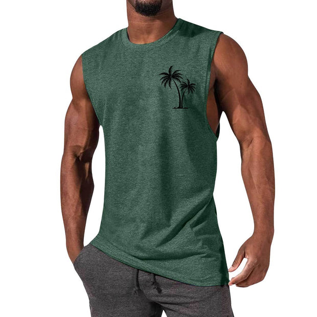 Men's Coconut Tree Embroidered Tank Top – Summer Beach Muscle Workout Shirt