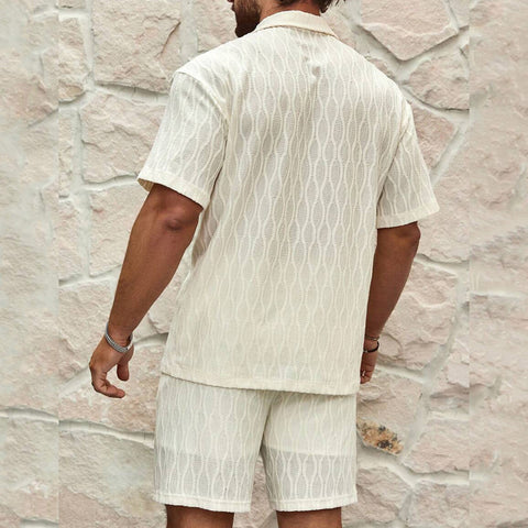 Men's Summer Tracksuit Set – Solid Color Lapel Shirt and Shorts Two-Piece Outfit