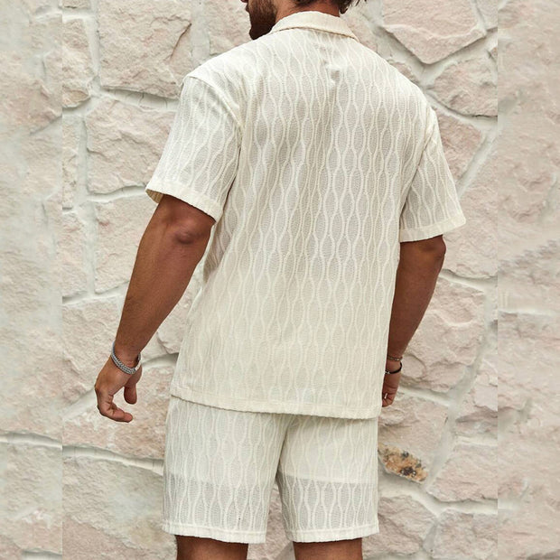 Men's Summer Tracksuit Set – Solid Color Lapel Shirt and Shorts Two-Piece Outfit