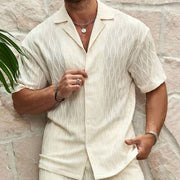 Men's Summer Tracksuit Set – Solid Color Lapel Shirt and Shorts Two-Piece Outfit