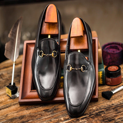 Casual Horsebit Leather Shoes Round Toe
