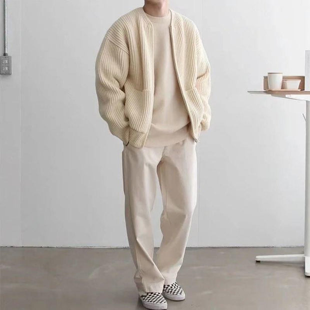 Funnel Neck Zip-Up Knitted Cardigan