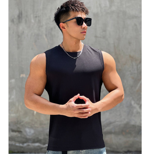 Men's Quick-Dry Striped Workout Vest – Sleeveless Summer Training Top