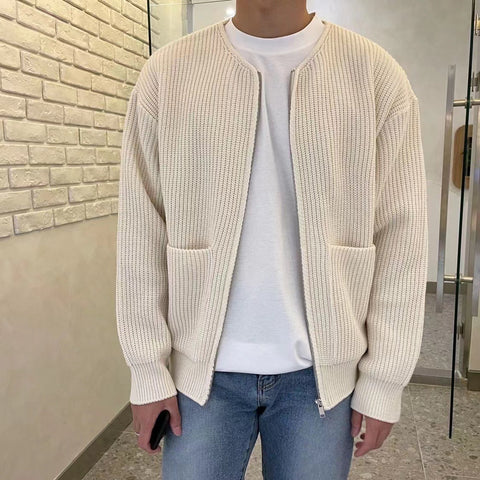 Funnel Neck Zip-Up Knitted Cardigan