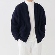 Funnel Neck Zip-Up Knitted Cardigan