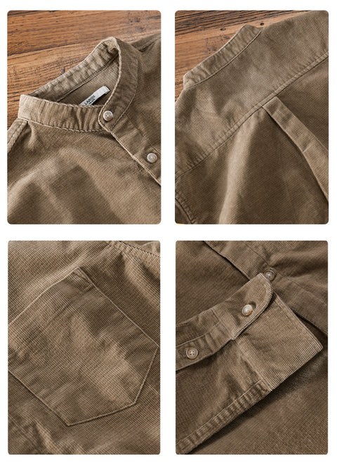 Stand Collar Retro Corduroy Long-sleeved Shirt