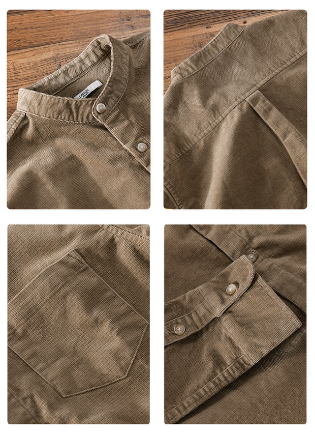 Stand Collar Retro Corduroy Long-sleeved Shirt