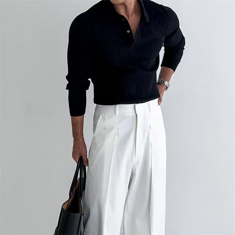 Striped Knit Polo Shirt