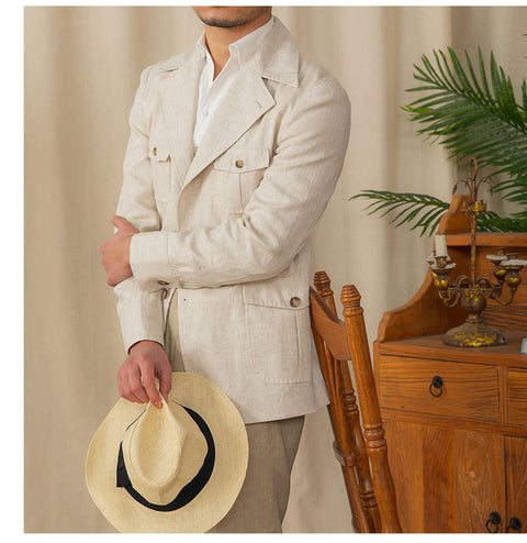 Tailored Retro Casual Linen Jacket