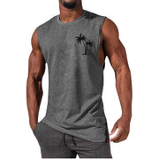 Men's Coconut Tree Embroidered Tank Top – Summer Beach Muscle Workout Shirt