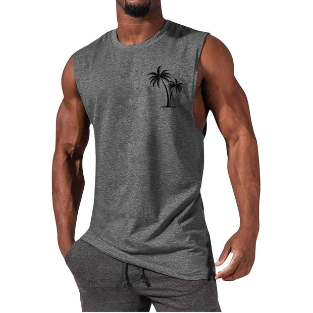 Men's Coconut Tree Embroidered Tank Top – Summer Beach Muscle Workout Shirt