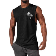 Men's Coconut Tree Embroidered Tank Top – Summer Beach Muscle Workout Shirt