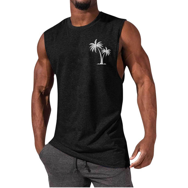 Men's Coconut Tree Embroidered Tank Top – Summer Beach Muscle Workout Shirt