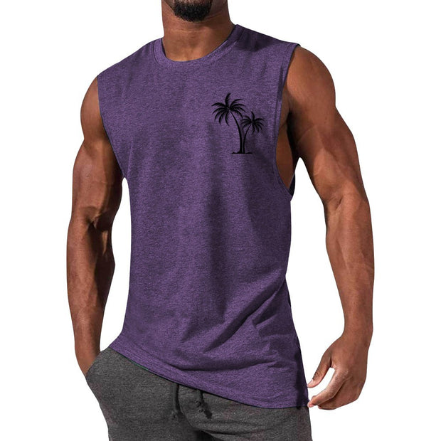 Men's Coconut Tree Embroidered Tank Top – Summer Beach Muscle Workout Shirt