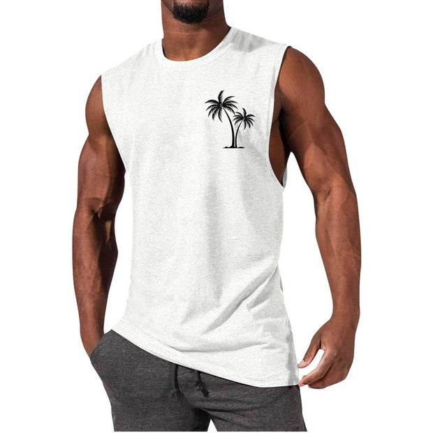 Men's Coconut Tree Embroidered Tank Top – Summer Beach Muscle Workout Shirt