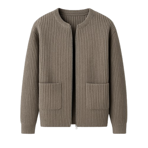 Funnel Neck Zip-Up Knitted Cardigan