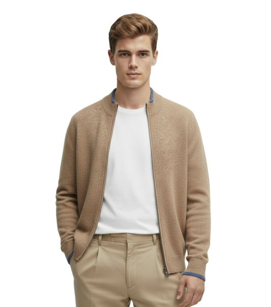 Color-Block Zipper Cardigan