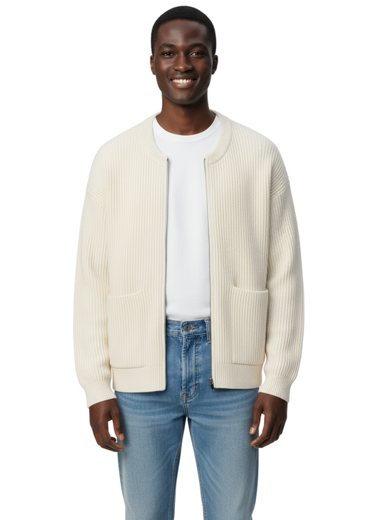 Funnel Neck Zip-Up Knitted Cardigan