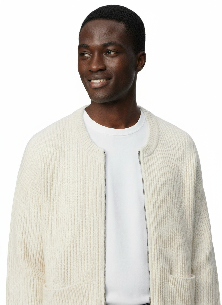 Funnel Neck Zip-Up Knitted Cardigan