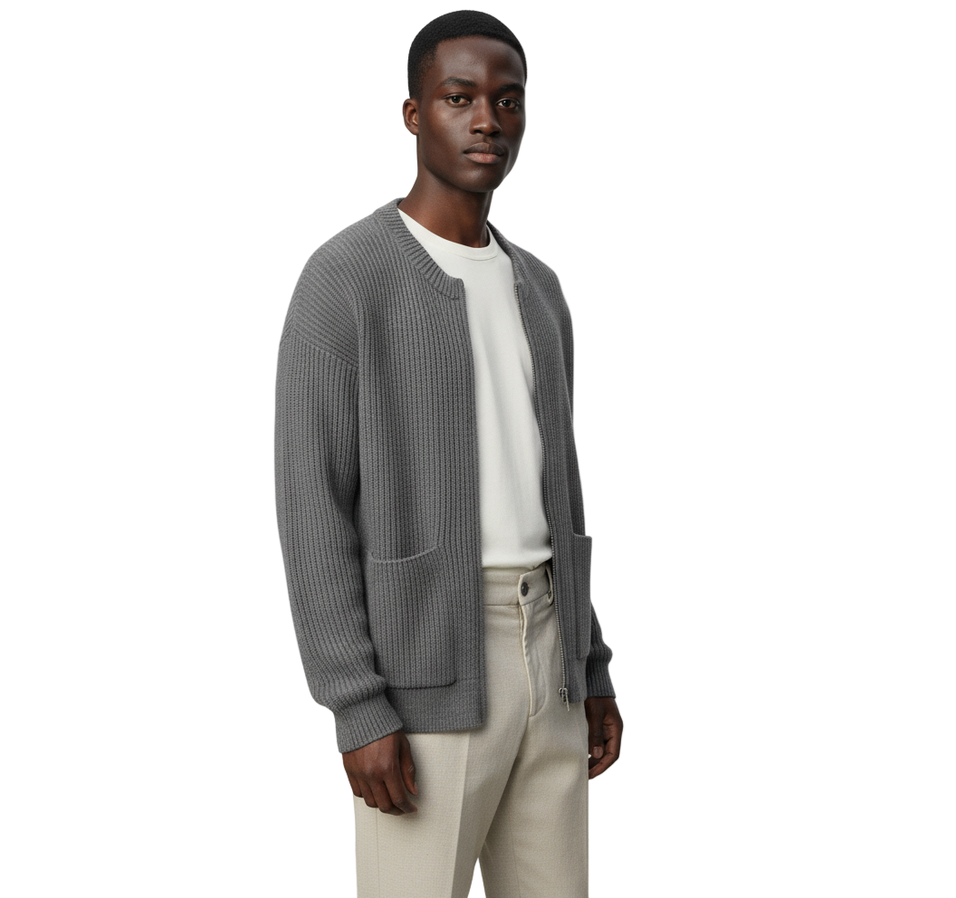 Funnel Neck Zip-Up Knitted Cardigan