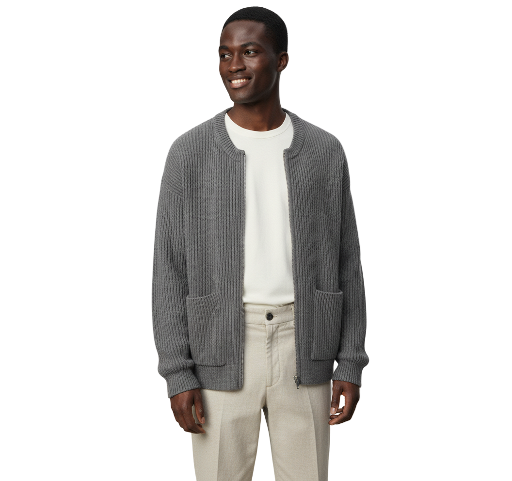 Funnel Neck Zip-Up Knitted Cardigan