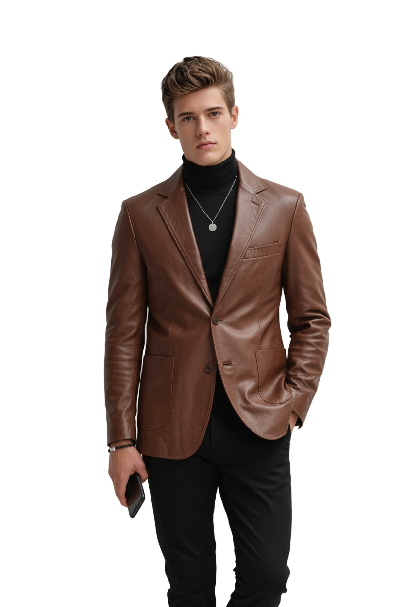 Solid Color Leather Business Blazer