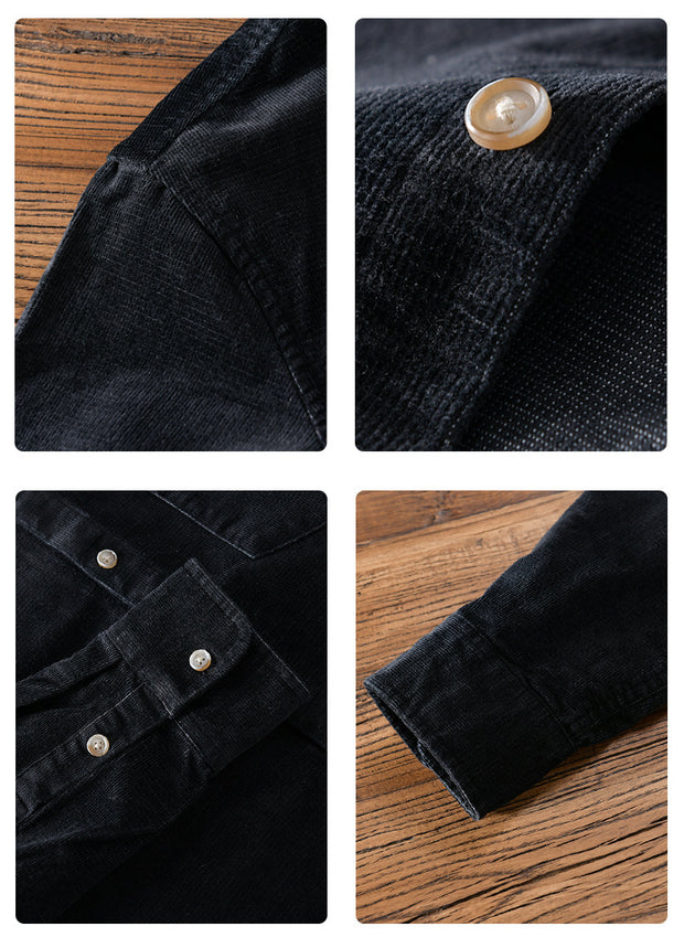 Stand Collar Retro Corduroy Long-sleeved Shirt
