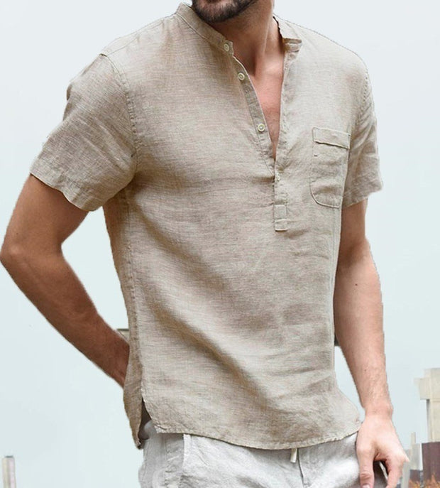 Casual Linen V-Neck Beach Shirt