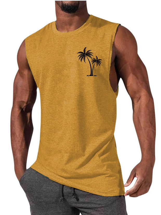 Men's Coconut Tree Embroidered Tank Top – Summer Beach Muscle Workout Shirt