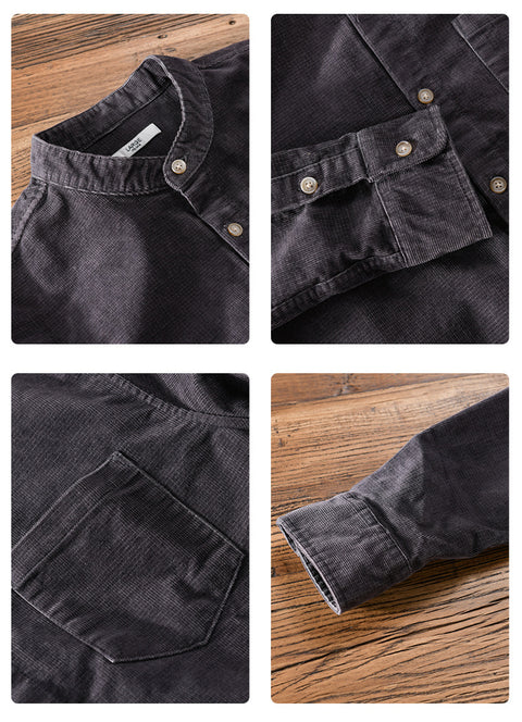 Stand Collar Retro Corduroy Long-sleeved Shirt