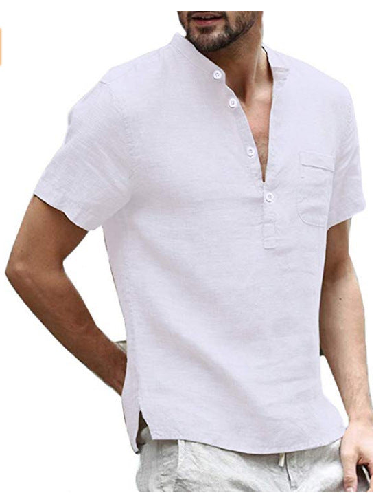 Casual Linen V-Neck Beach Shirt