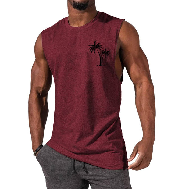 Men's Coconut Tree Embroidered Tank Top – Summer Beach Muscle Workout Shirt