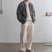 Funnel Neck Zip-Up Knitted Cardigan