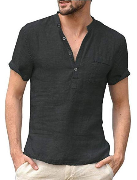 Casual Linen V-Neck Beach Shirt