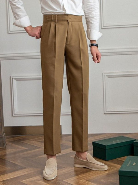 Mid-High Waist Straight Cropped British Pant