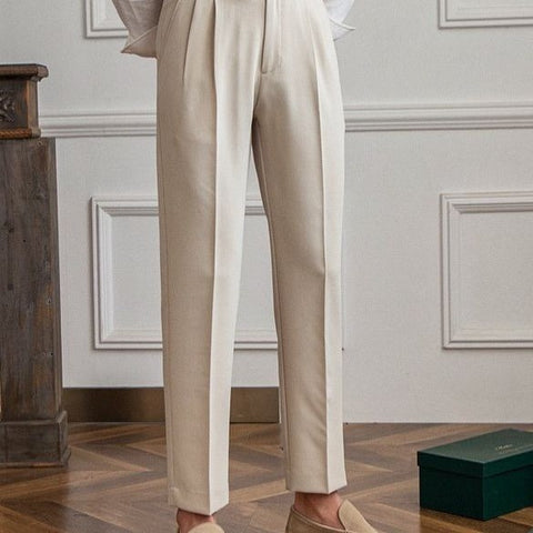 Mid-High Waist Straight Cropped British Pant