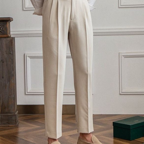 Mid-High Waist Straight Cropped British Pant