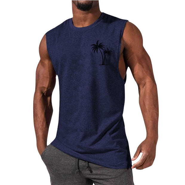 Men's Coconut Tree Embroidered Tank Top – Summer Beach Muscle Workout Shirt