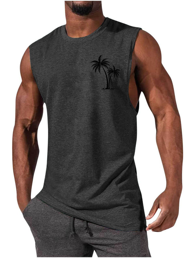 Men's Coconut Tree Embroidered Tank Top – Summer Beach Muscle Workout Shirt