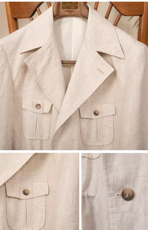Tailored Retro Casual Linen Jacket