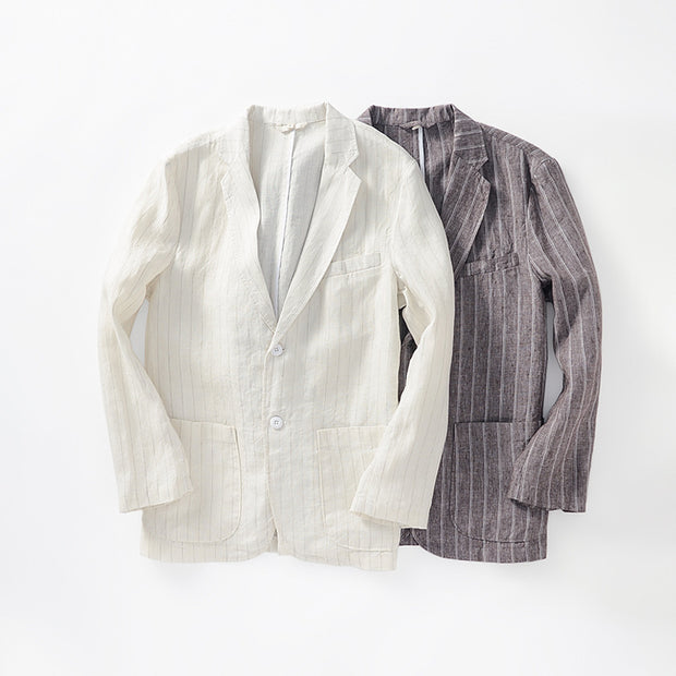 Casual Striped Linen Blazer