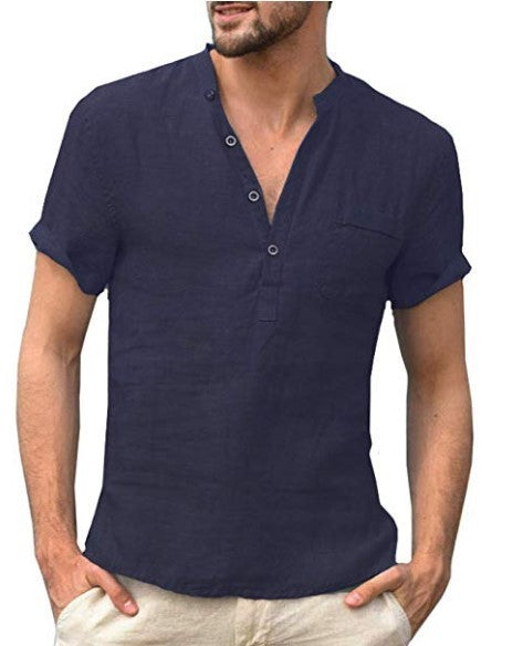 Casual Linen V-Neck Beach Shirt