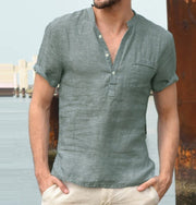 Casual Linen V-Neck Beach Shirt