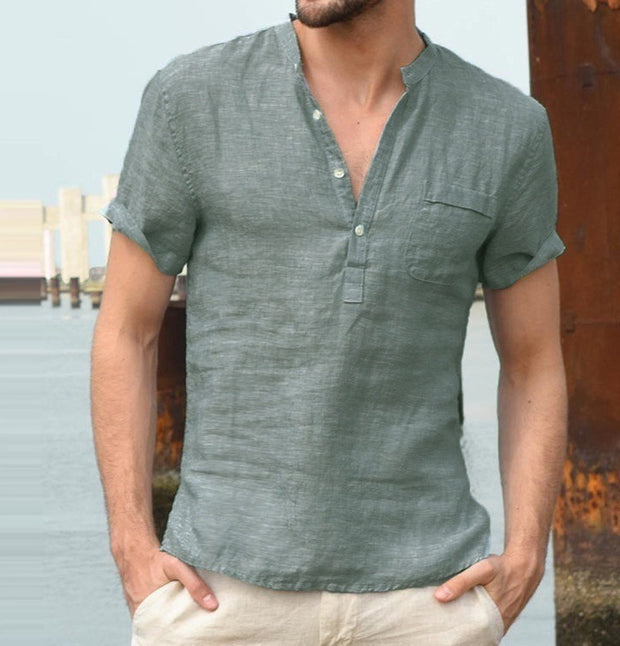 Casual Linen V-Neck Beach Shirt