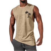 Men's Coconut Tree Embroidered Tank Top – Summer Beach Muscle Workout Shirt