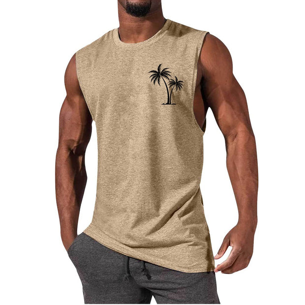 Men's Coconut Tree Embroidered Tank Top – Summer Beach Muscle Workout Shirt